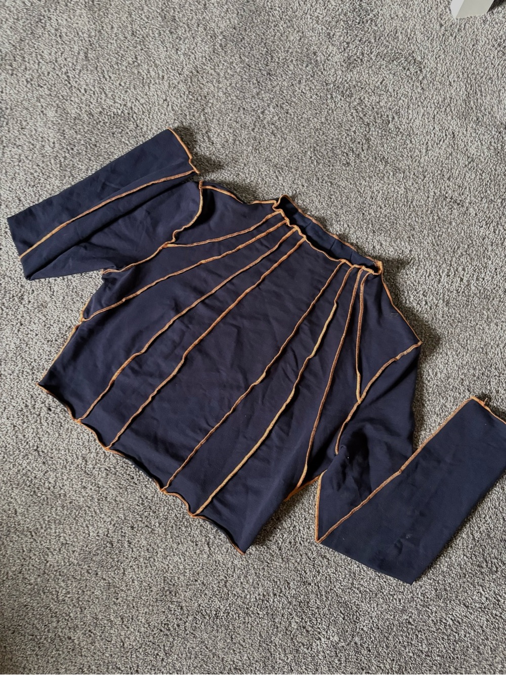 Navy Long Sleeve Top with Contrast Orange Stitching
